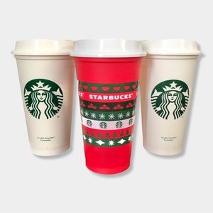 Lot 3 Starbucks Mermaid Logo Christmas Grande Reusable Plastic Tumbler Cup Lid